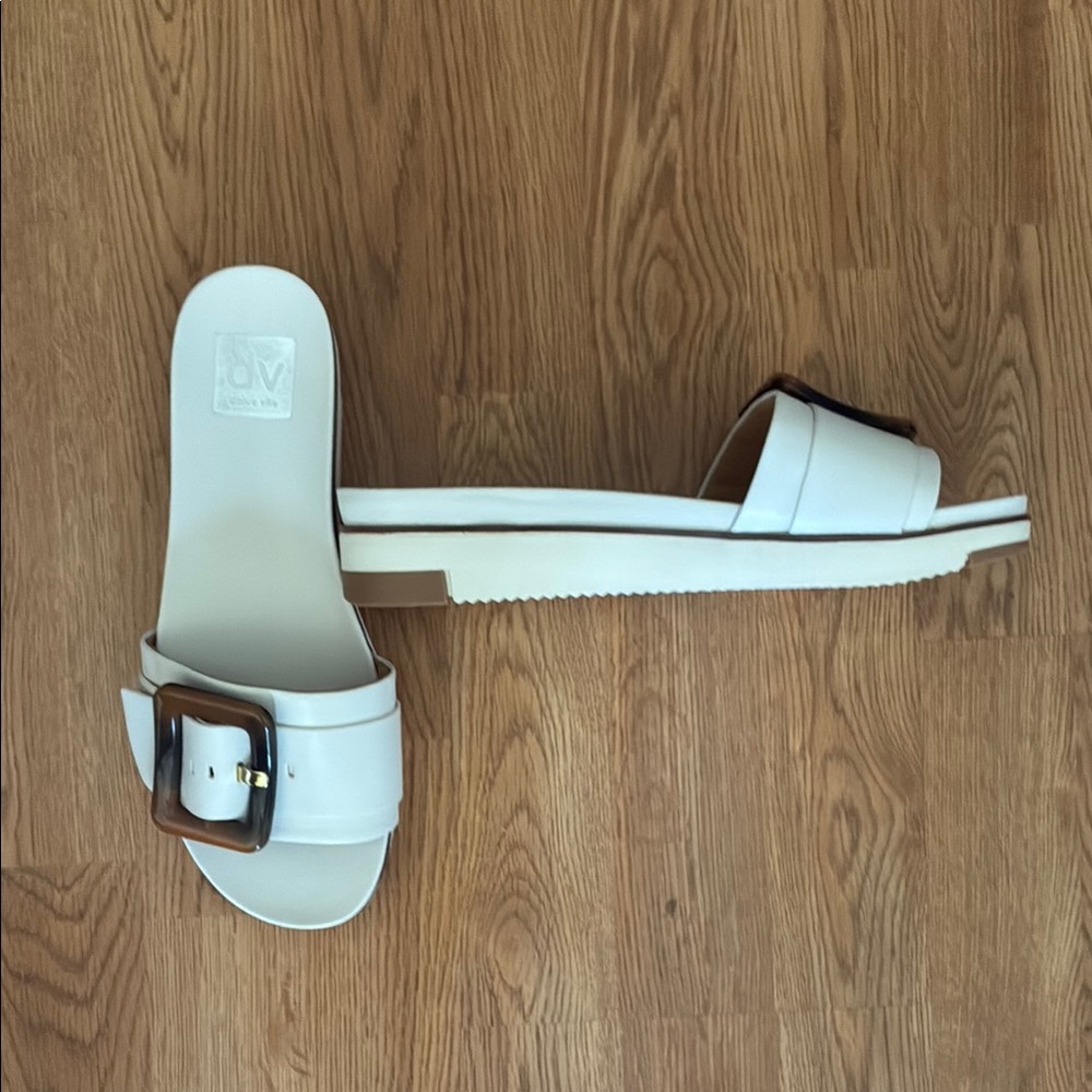 White Slide Sandals with Buckle